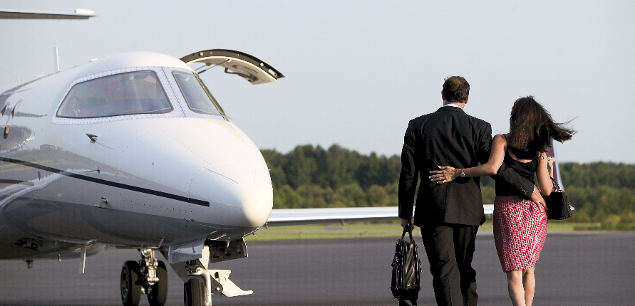 Couple heading to plane