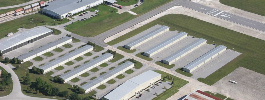Aerial view of hangars